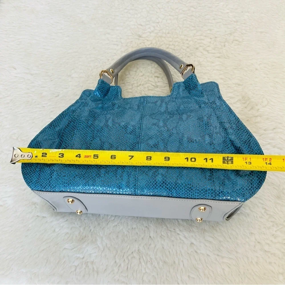 Lupuy Snakes Skin Print Blue/Gray Leather Handbag/Satchels Bag